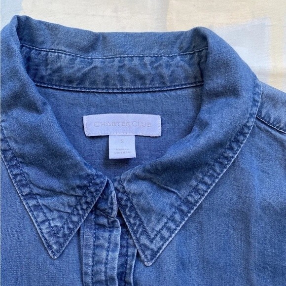 Charter Club Size Small Blue Top Long Sleeve Button Down Shirt Top. - Picture 4 of 8